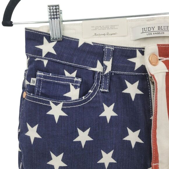 Judy Blue USA Flag High Waist Flare‎ Jeans 7/28 Cotton Patriotic Stars Stripes - Picture 7 of 14